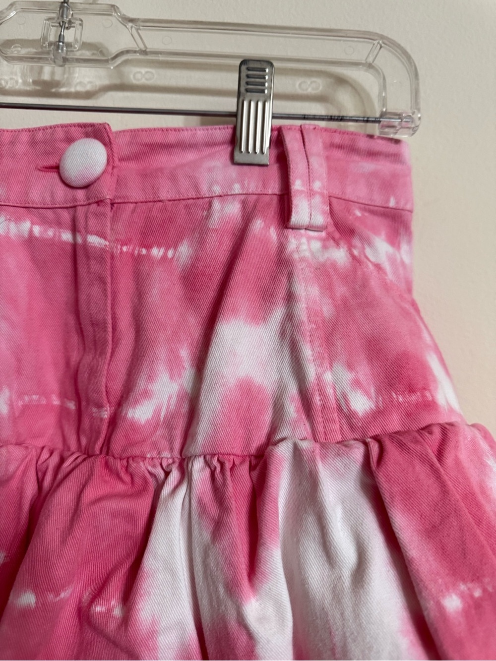 LoveShackFancy Landon Mini Skirt XS 0 Women's Casual Pink Tie Dye Denim Short - Picture 5 of 7